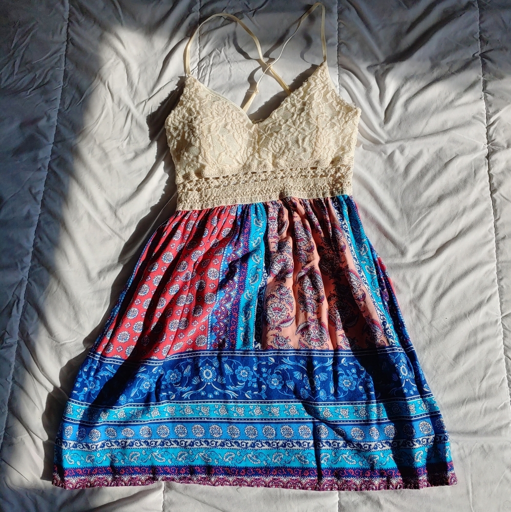 iris dress, M, multicolor & cream